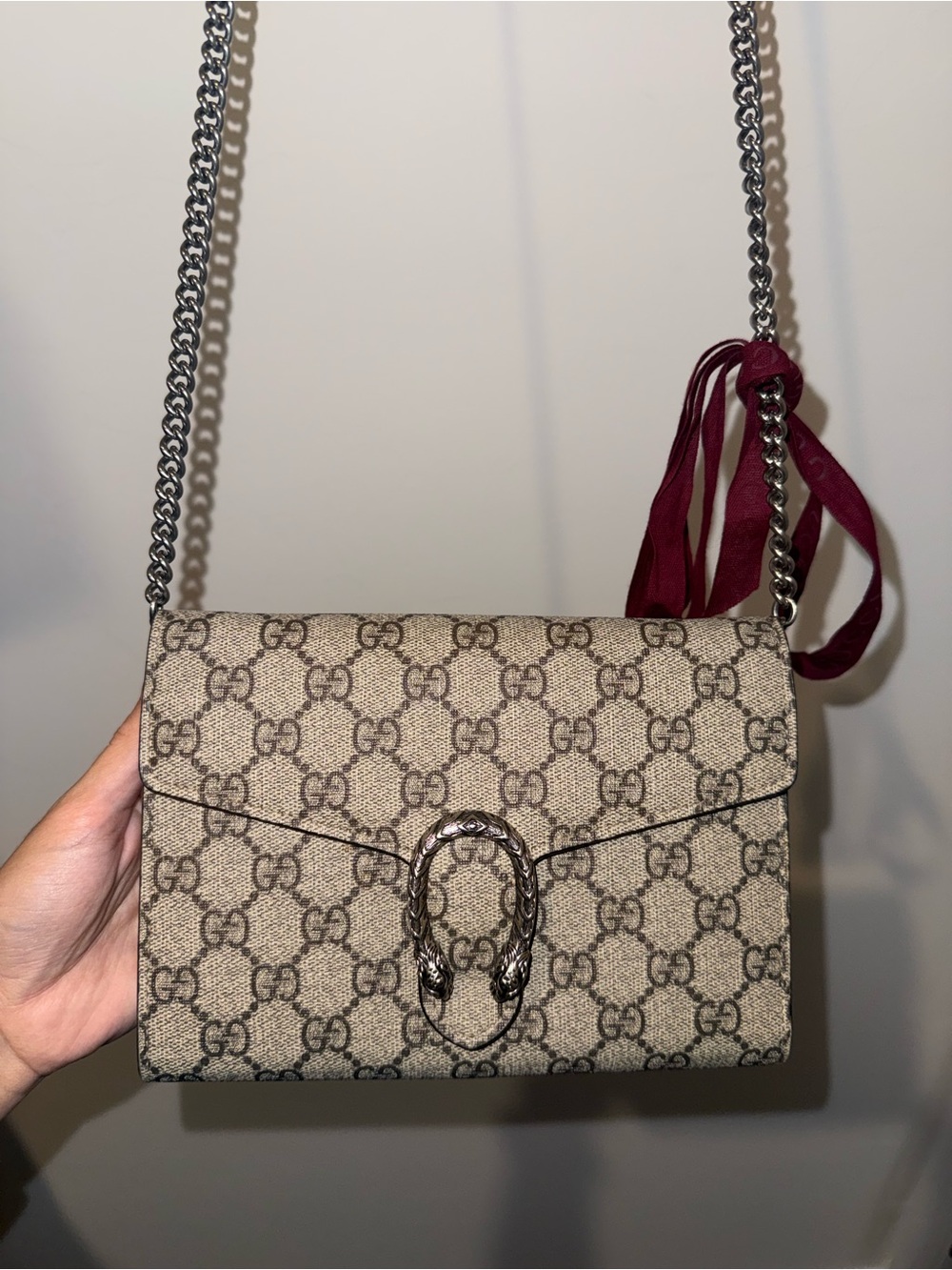 Gucci Beige & Brown GG Supreme Crossbody with Silver Hardware